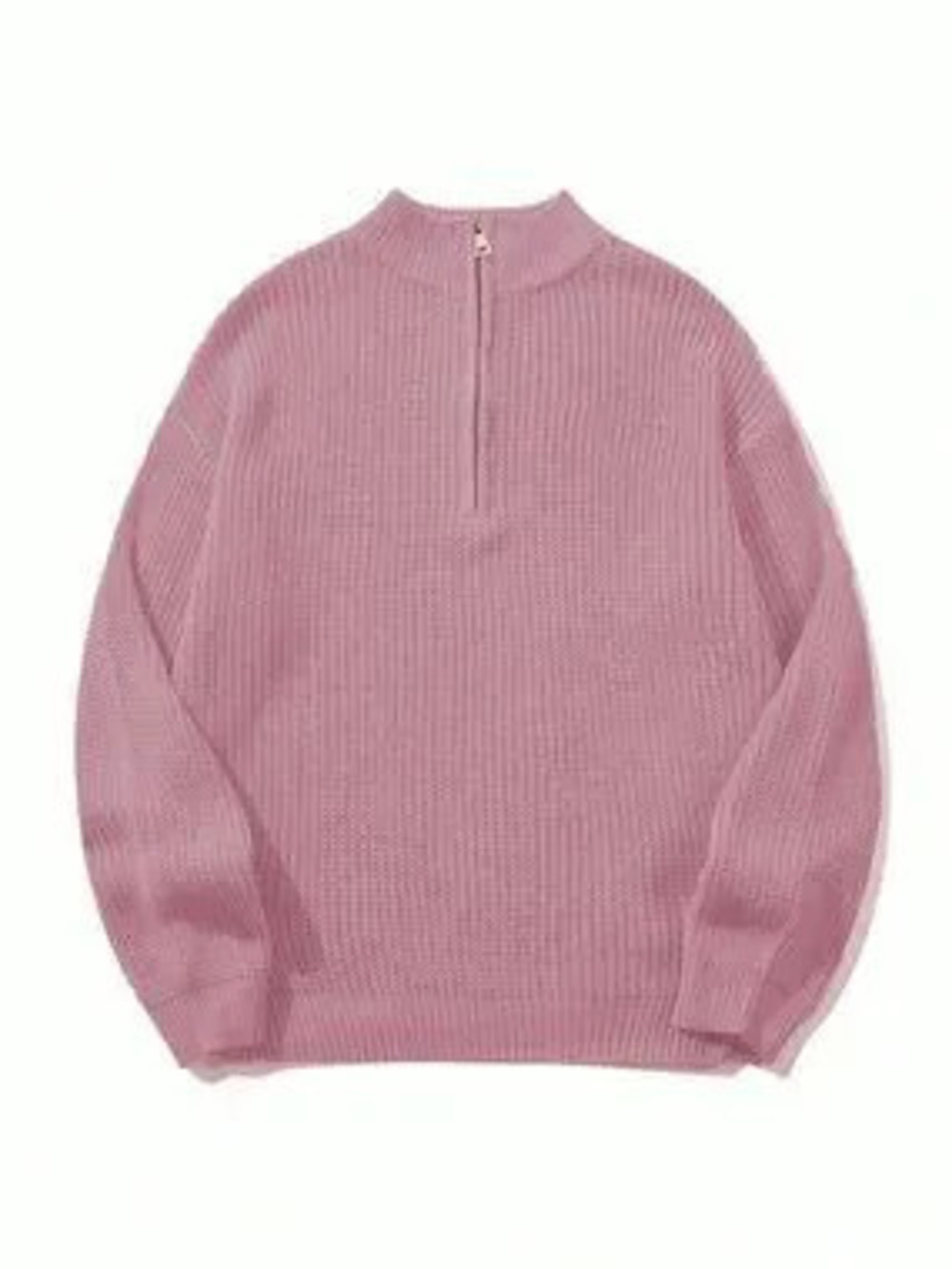 Light Pink Casual Womens Ribbed Loose Stand Collar Half-Placket Pullover Sweater